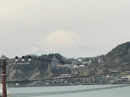 Scenery of Mount Fuji from top of the Sanmon gate at Komyoji temple in Kamakura