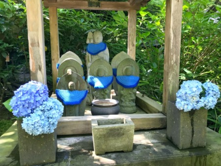 Hydrangea and Jizo statue in Meigetsuin Temple